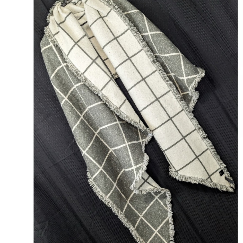 Ann Taylor Charcoal and Cream Plaid Shawl/wrap